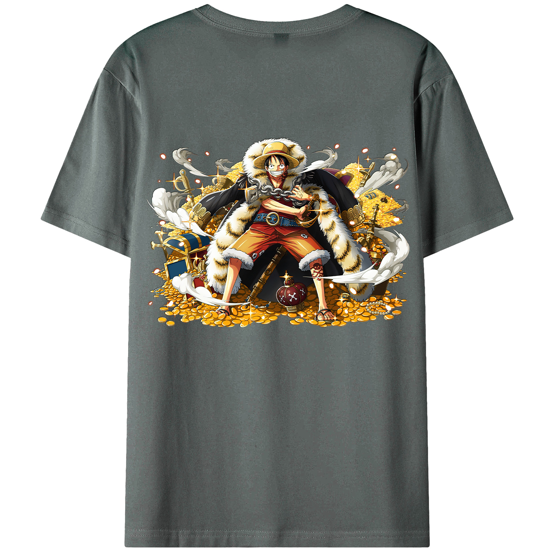 ワンピース モンキー・D・ルフィ ONE PIECE Monkey D. Luffy 綿100％ メンズ半袖Tシャツ（バックプリント） 通気性